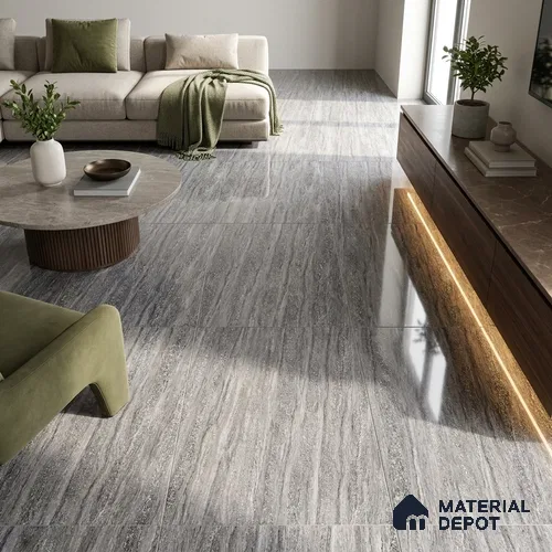 Stone Bardiglio Wall & Floor Tile TL 02195 B Stone Grey 4 ft x 2 ft Glossy Finish Vitrified Tile - 9 mm | Suitable for Living Room, Dining, Feature / Accent Walls