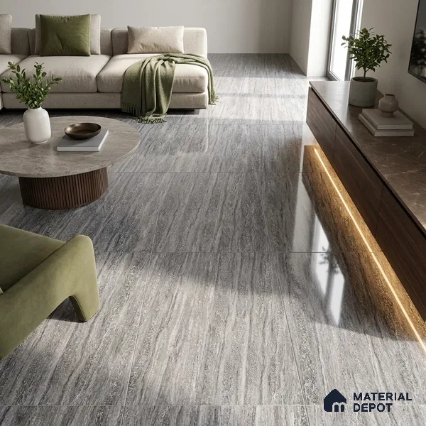 Stone Bardiglio Wall & Floor Tile TL 02195 B Stone Grey 4 ft x 2 ft Glossy Finish Vitrified Tile - 9 mm | Suitable for Living Room, Dining, Feature / Accent Walls