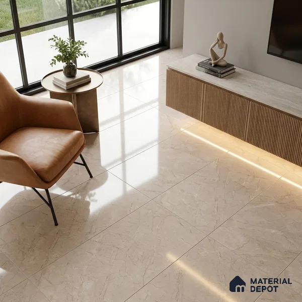Marble Crema Marfil Wall & Floor Tile TL 02196 B Latte Beige 4 ft x 2 ft Glossy Finish Vitrified Tile - 9 mm | 5 Random Designs | Suitable For Living Room, Bedroom, Dining