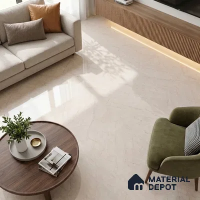 Marble Crema Marfil Wall & Floor Tile TL 02196 A Linen Beige 4 ft x 2 ft Glossy Finish Vitrified Tile - 9 mm | 5 Random Designs | Suitable For Living Room, Bedroom, Dining