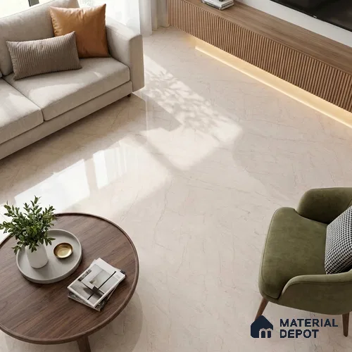 Marble Crema Marfil Wall & Floor Tile TL 02196 A Linen Beige 4 ft x 2 ft Glossy Finish Vitrified Tile - 9 mm | 5 Random Designs | Suitable For Living Room, Bedroom, Dining