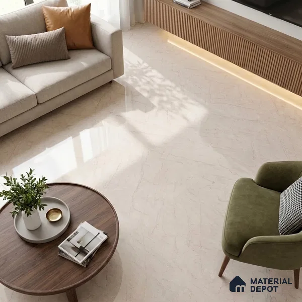 Marble Crema Marfil Wall & Floor Tile TL 02196 A Linen Beige 4 ft x 2 ft Glossy Finish Vitrified Tile - 9 mm | 5 Random Designs | Suitable For Living Room, Bedroom, Dining