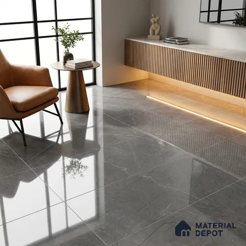 Marble Tundra Grey Wall & Floor Tile TL 02198 Stone Grey 4 ft x 2 ft Glossy Finish Vitrified Tile - 9 mm | 5 Random Designs | Suitable For Living Room, Bedroom, Dining