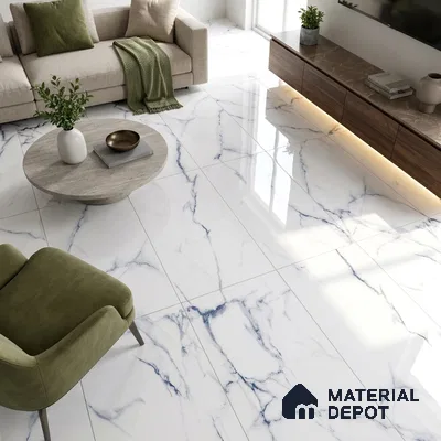 Marble Statuario Wall & Floor Tile TL 02201 Cool White 4 ft x 2 ft Glossy Finish Vitrified Tile - 9 mm | Suitable For Living Room, Bedroom, Dining