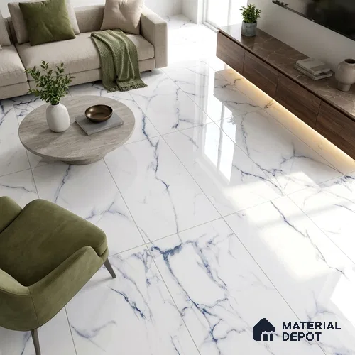 Marble Statuario Wall & Floor Tile TL 02201 Cool White 4 ft x 2 ft Glossy Finish Vitrified Tile - 9 mm | Suitable For Living Room, Bedroom, Dining