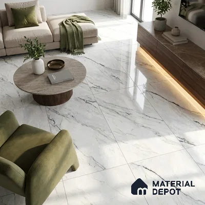 Marble Calacatta Wall & Floor Tile TL 02202 Light Grey 4 ft x 2 ft Glossy Finish Vitrified Tile - 9 mm | 5 Random Designs | Suitable For Living Room, Bedroom, Dining