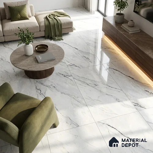 Marble Calacatta Wall & Floor Tile TL 02202 Light Grey 4 ft x 2 ft Glossy Finish Vitrified Tile - 9 mm | 5 Random Designs | Suitable For Living Room, Bedroom, Dining