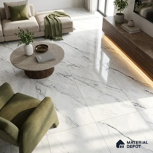 Marble Calacatta Wall & Floor Tile TL 02202 Light Grey 4 ft x 2 ft Glossy Finish Vitrified Tile - 9 mm | 5 Random Designs | Suitable For Living Room, Bedroom, Dining