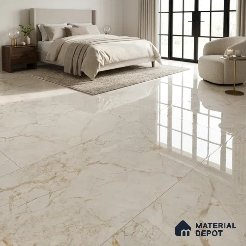 Marble Floor & Wall Tile TL 02206 Marine Beige 4 ft x 2 ft Glossy Finish Vitrified Tile - 9 mm (Random 5)