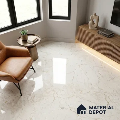 Marble Crema Marfil Wall & Floor Tile TL 02206 Sand Beige 4 ft x 2 ft Glossy Finish Vitrified Tile - 9 mm | 5 Random Designs | Suitable For Living Room, Bedroom, Dining