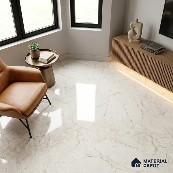 Marble Crema Marfil Wall & Floor Tile TL 02206 Sand Beige 4 ft x 2 ft Glossy Finish Vitrified Tile - 9 mm | 5 Random Designs | Suitable For Living Room, Bedroom, Dining