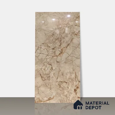 Marble Crema Marfil Wall & Floor Tile TL 02207 Mushroom Beige 4 ft x 2 ft Glossy Finish Vitrified Tile - 9 mm | 5 Random Designs | Suitable For Living Room, Bedroom, Dining