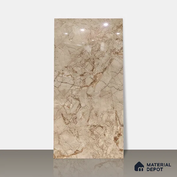 Marble Crema Marfil Wall & Floor Tile TL 02207 Mushroom Beige 4 ft x 2 ft Glossy Finish Vitrified Tile - 9 mm | 5 Random Designs | Suitable For Living Room, Bedroom, Dining