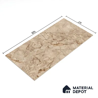 Marble Crema Marfil Wall & Floor Tile TL 02207 Mushroom Beige 4 ft x 2 ft Glossy Finish Vitrified Tile - 9 mm | 5 Random Designs | Suitable For Living Room, Bedroom, Dining