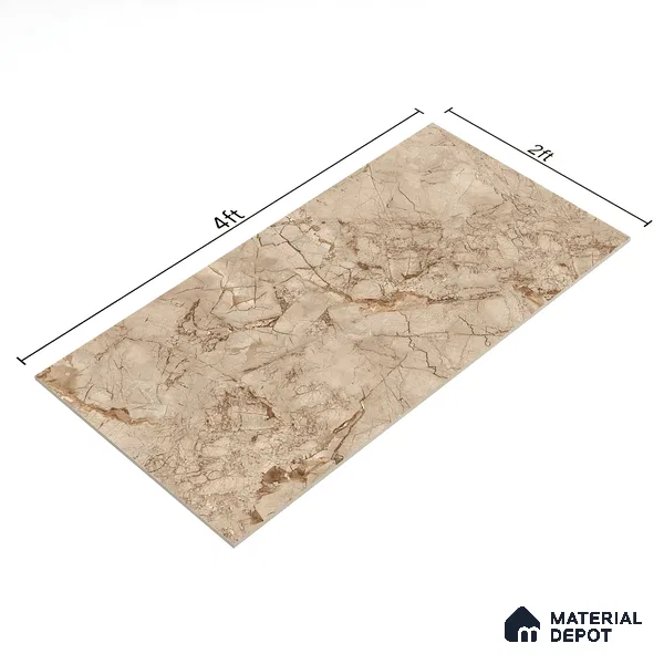 Marble Crema Marfil Wall & Floor Tile TL 02207 Mushroom Beige 4 ft x 2 ft Glossy Finish Vitrified Tile - 9 mm | 5 Random Designs | Suitable For Living Room, Bedroom, Dining