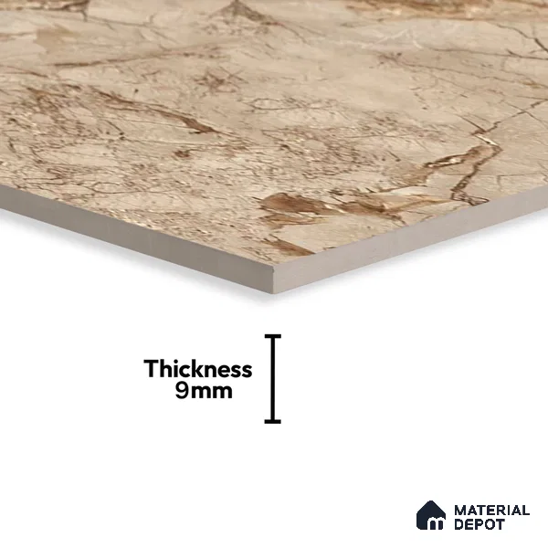 Marble Crema Marfil Wall & Floor Tile TL 02207 Mushroom Beige 4 ft x 2 ft Glossy Finish Vitrified Tile - 9 mm | 5 Random Designs | Suitable For Living Room, Bedroom, Dining