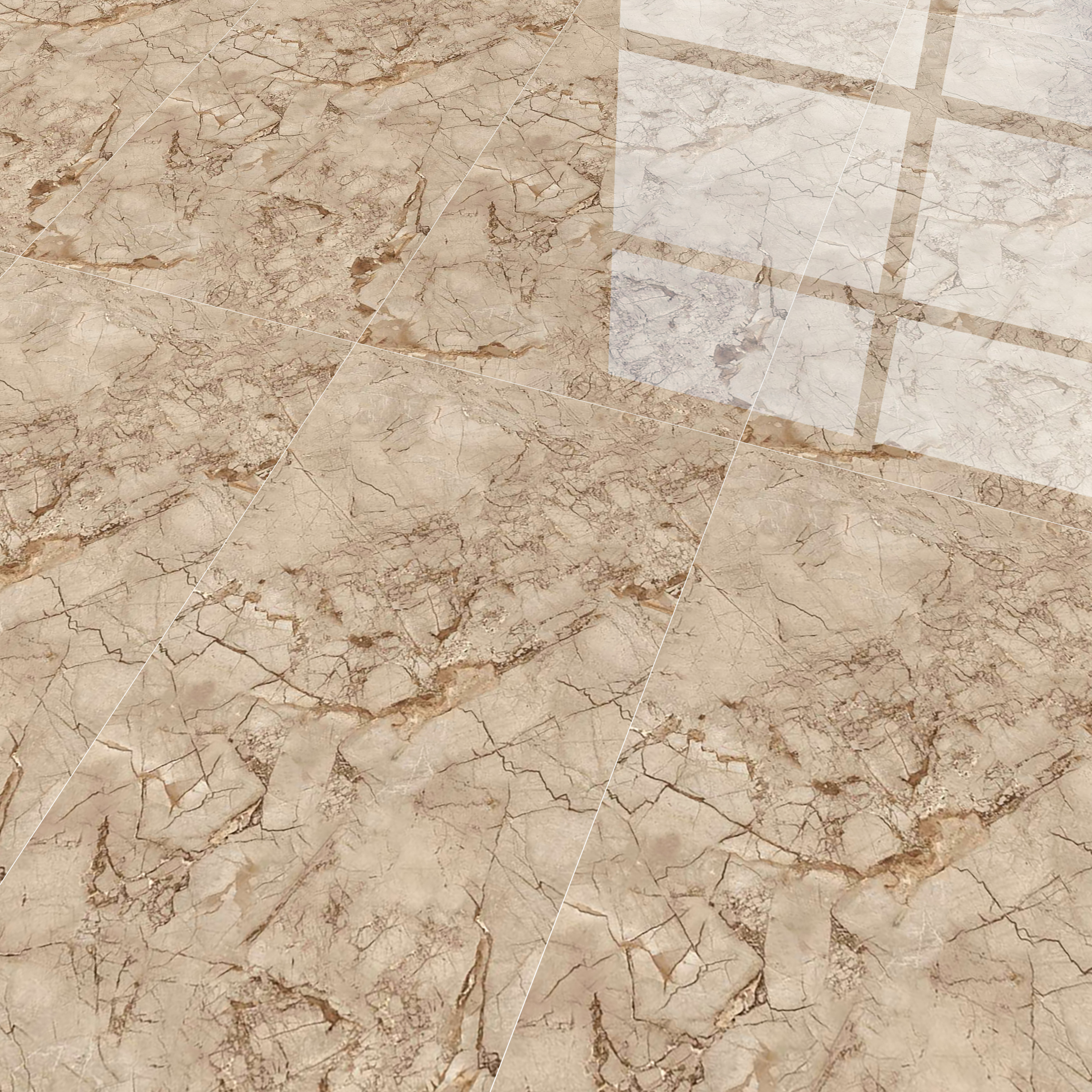 Marble Crema Marfil Wall & Floor Tile TL 02207 Mushroom Beige 4 ft x 2 ft Glossy Finish Vitrified Tile - 9 mm | 5 Random Designs | Suitable For Living Room, Bedroom, Dining