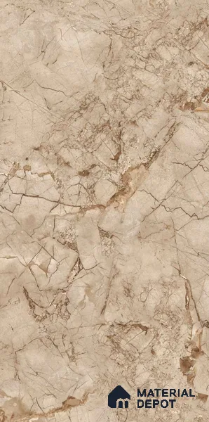 Marble Crema Marfil Wall & Floor Tile TL 02207 Mushroom Beige 4 ft x 2 ft Glossy Finish Vitrified Tile - 9 mm | 5 Random Designs | Suitable For Living Room, Bedroom, Dining