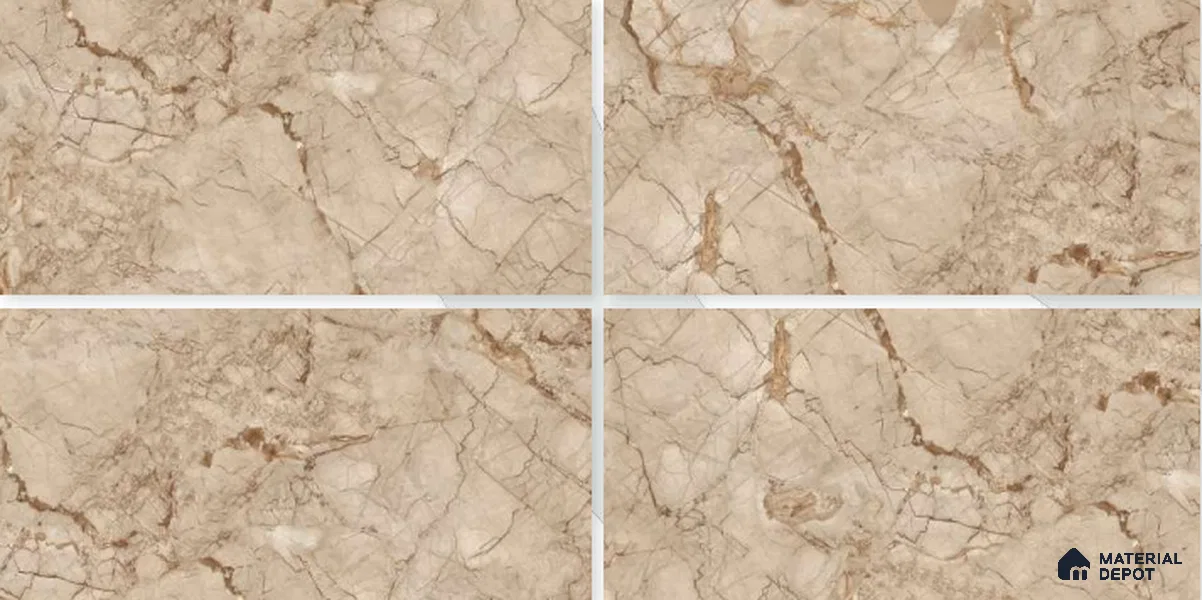 Marble Crema Marfil Wall & Floor Tile TL 02207 Mushroom Beige 4 ft x 2 ft Glossy Finish Vitrified Tile - 9 mm | 5 Random Designs | Suitable For Living Room, Bedroom, Dining