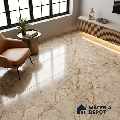 Marble Crema Marfil Wall & Floor Tile TL 02207 Mushroom Beige 4 ft x 2 ft Glossy Finish Vitrified Tile - 9 mm | 5 Random Designs | Suitable For Living Room, Bedroom, Dining