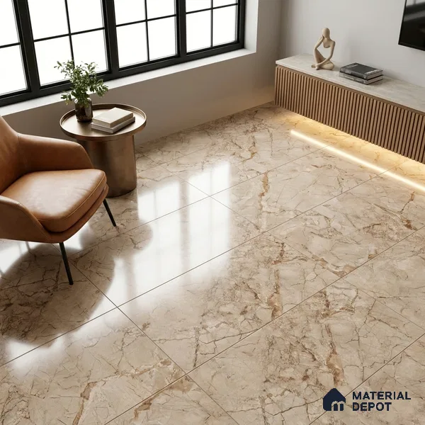 Marble Crema Marfil Wall & Floor Tile TL 02207 Mushroom Beige 4 ft x 2 ft Glossy Finish Vitrified Tile - 9 mm | 5 Random Designs | Suitable For Living Room, Bedroom, Dining