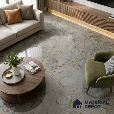 Marble Fior di Bosco Wall & Floor Tile TL 02208 Stone Grey 4 ft x 2 ft Glossy Finish Vitrified Tile - 9 mm | 3 Random Designs | Suitable For Living Room, Bedroom, Dining