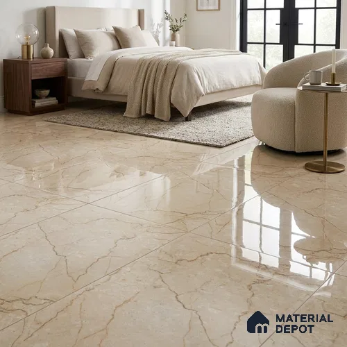 Marble Floor & Wall Tile TL 02209 Unction Cream 4 ft x 2 ft Glossy Finish Vitrified Tile - 9 mm (Random 5)