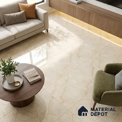 Marble Crema Marfil Wall & Floor Tile TL 02209 Almond Cream 4 ft x 2 ft Glossy Finish Vitrified Tile - 9 mm | 5 Random Designs | Suitable For Living Room, Bedroom, Dining