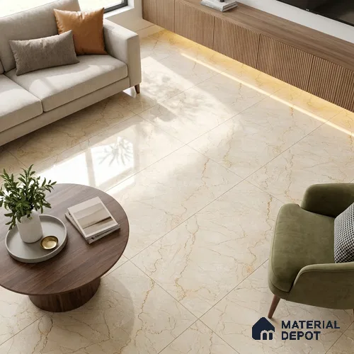 Marble Crema Marfil Wall & Floor Tile TL 02209 Almond Cream 4 ft x 2 ft Glossy Finish Vitrified Tile - 9 mm | 5 Random Designs | Suitable For Living Room, Bedroom, Dining