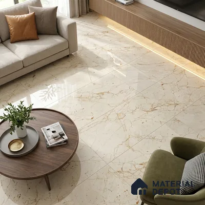 Marble Crema Marfil Wall & Floor Tile TL 02213 Almond Cream 4 ft x 2 ft Glossy Finish Vitrified Tile - 9 mm | 3 Random Designs | Suitable For Living Room, Bedroom, Dining