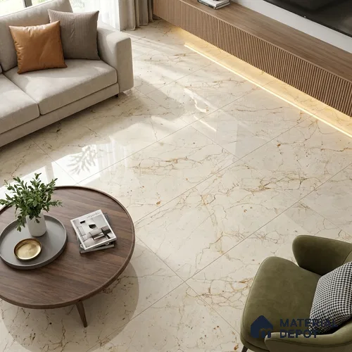 Marble Crema Marfil Wall & Floor Tile TL 02213 Almond Cream 4 ft x 2 ft Glossy Finish Vitrified Tile - 9 mm | 3 Random Designs | Suitable For Living Room, Bedroom, Dining