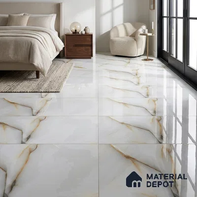 Marble Floor & Wall Tile TL 02217 Sapphire White 4 ft x 2 ft Glossy Finish Vitrified Tile - 9 mm (Random 5)