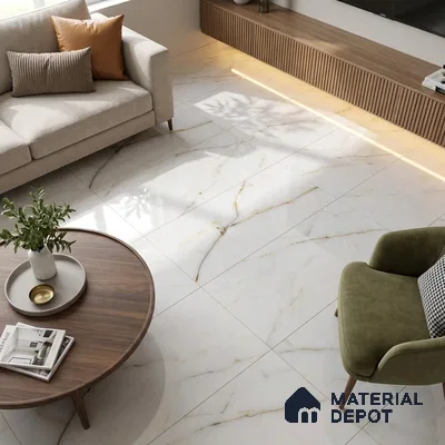 Marble Calacatta Wall & Floor Tile TL 02217 Off-White 4 ft x 2 ft Glossy Finish Vitrified Tile - 9 mm | 5 Random Designs | Suitable For Living Room, Bedroom, Dining