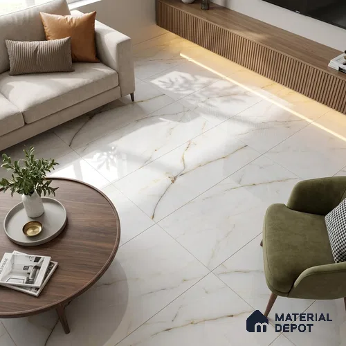 Marble Calacatta Wall & Floor Tile TL 02217 Off-White 4 ft x 2 ft Glossy Finish Vitrified Tile - 9 mm | 5 Random Designs | Suitable For Living Room, Bedroom, Dining