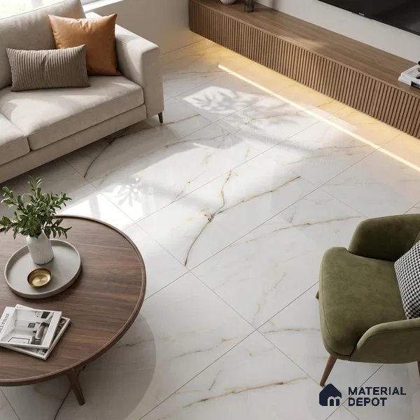 Marble Calacatta Wall & Floor Tile TL 02217 Off-White 4 ft x 2 ft Glossy Finish Vitrified Tile - 9 mm | 5 Random Designs | Suitable For Living Room, Bedroom, Dining