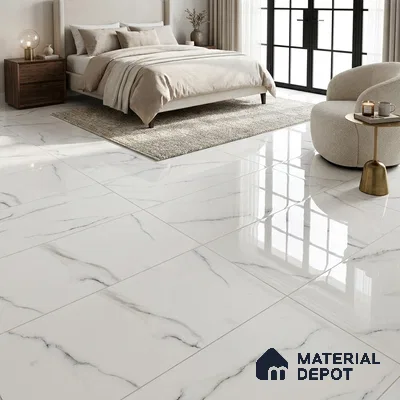 Marble Floor & Wall Tile TL 02218 Statuario White 4 ft x 2 ft Glossy Finish Vitrified Tile - 9 mm (Random 3)