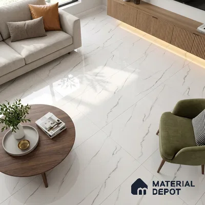 Marble Statuario Wall & Floor Tile TL 02218 Pure White 4 ft x 2 ft Glossy Finish Vitrified Tile - 9 mm | 3 Random Designs | Suitable For Living Room, Bedroom, Dining