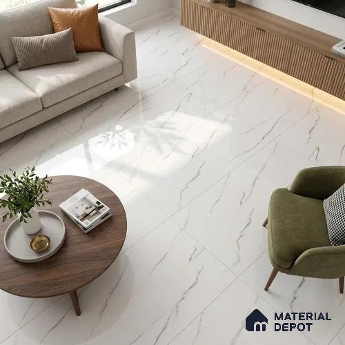 Marble Statuario Wall & Floor Tile TL 02218 Pure White 4 ft x 2 ft Glossy Finish Vitrified Tile - 9 mm | 3 Random Designs | Suitable For Living Room, Bedroom, Dining