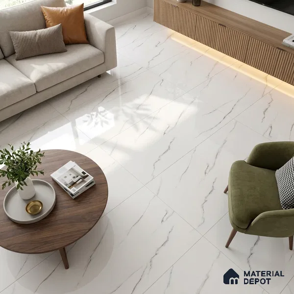 Marble Statuario Wall & Floor Tile TL 02218 Pure White 4 ft x 2 ft Glossy Finish Vitrified Tile - 9 mm | 3 Random Designs | Suitable For Living Room, Bedroom, Dining