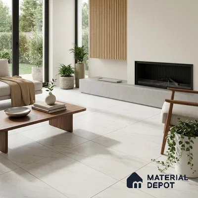 Marble Wall & Floor Tile TL 02219 White 4 ft x 2 ft Matte Finish Vitrified Tile - 9 mm | 3 Random Designs | Suitable For Living Room, Bedroom, Kitchen