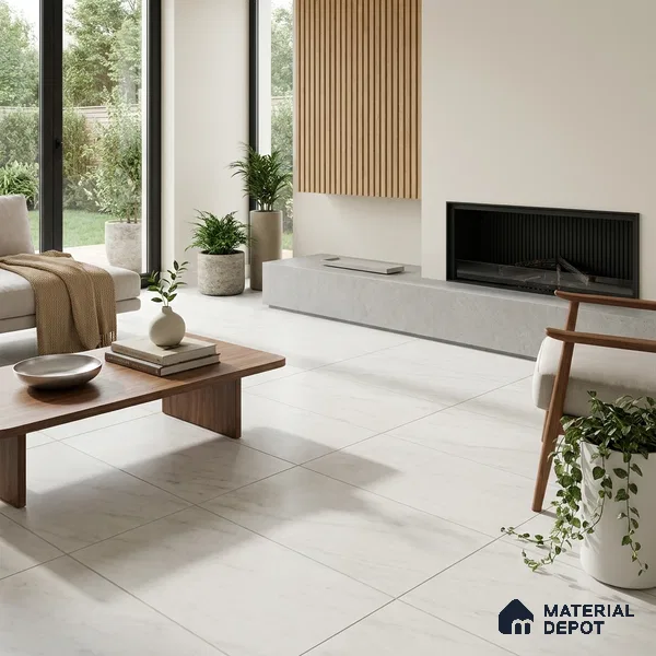 Marble Wall & Floor Tile TL 02219 White 4 ft x 2 ft Matte Finish Vitrified Tile - 9 mm | 3 Random Designs | Suitable For Living Room, Bedroom, Kitchen