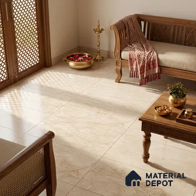 Marble Wall & Floor Tile TL 02220 Cream 4 ft x 2 ft Matte Finish Vitrified Tile - 9 mm | 3 Random Designs | Suitable For Living Room, Bedroom, Kitchen