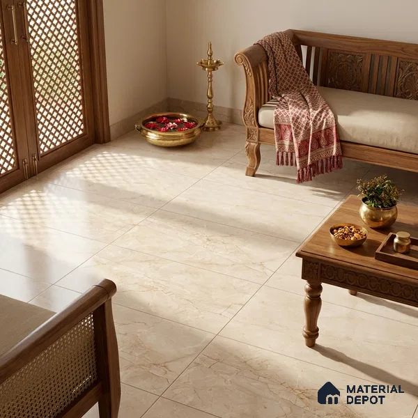 Marble Wall & Floor Tile TL 02220 Cream 4 ft x 2 ft Matte Finish Vitrified Tile - 9 mm | 3 Random Designs | Suitable For Living Room, Bedroom, Kitchen