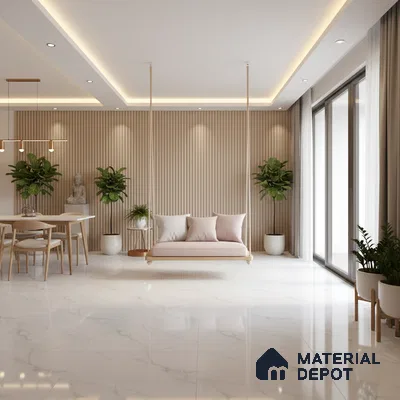 TL 02237 Gloster White 1800x1200 mm Glossy Finish Vitrified Large Format Wall & Floor Tile - 9 mm | Adhesive and Spacers Must be Used During Installation
