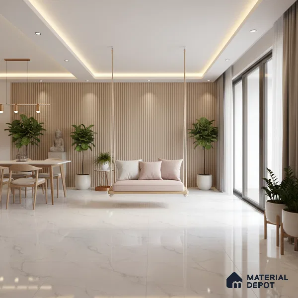 TL 02237 Gloster White 1800x1200 mm Glossy Finish Vitrified Large Format Wall & Floor Tile - 9 mm | Adhesive and Spacers Must be Used During Installation