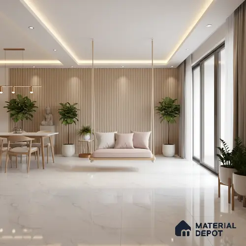 TL 02237 Gloster White 1800x1200 mm Glossy Finish Vitrified Large Format Wall & Floor Tile - 9 mm | Adhesive and Spacers Must be Used During Installation