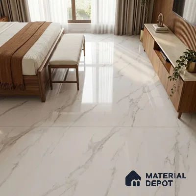 TL 02237 Gloster White 1800x1200 mm Glossy Finish Vitrified Large Format Wall & Floor Tile - 9 mm | Adhesive and Spacers Must be Used During Installation