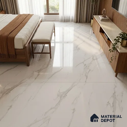 TL 02237 Gloster White 1800x1200 mm Glossy Finish Vitrified Large Format Wall & Floor Tile - 9 mm | Adhesive and Spacers Must be Used During Installation