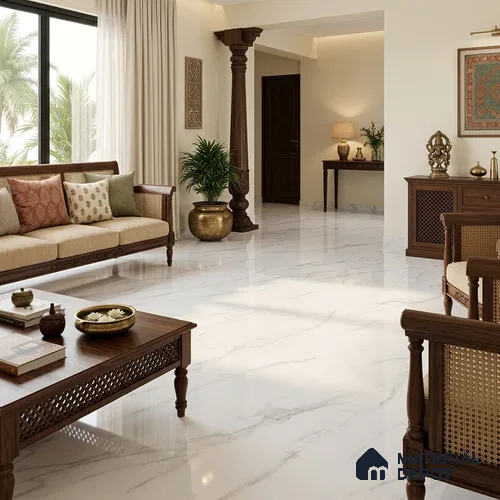 Marble Carrara Wall & Floor Tile TL 02237 Cool White 6 ft x 4 ft Glossy Finish Vitrified Tile - 9 mm | Suitable For Living Room, Bedroom, Bathroom | Adhesive and Spacers Must be Used During Installation