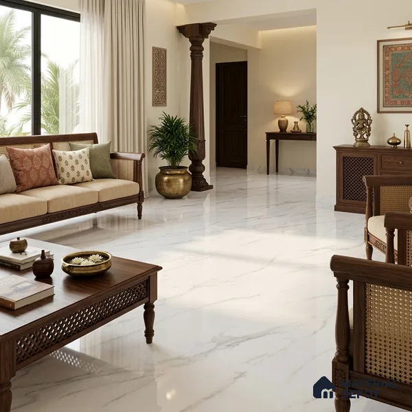 TL 02237 Gloster White 1800x1200 mm Glossy Finish Vitrified Large Format Wall & Floor Tile - 9 mm | Adhesive and Spacers Must be Used During Installation